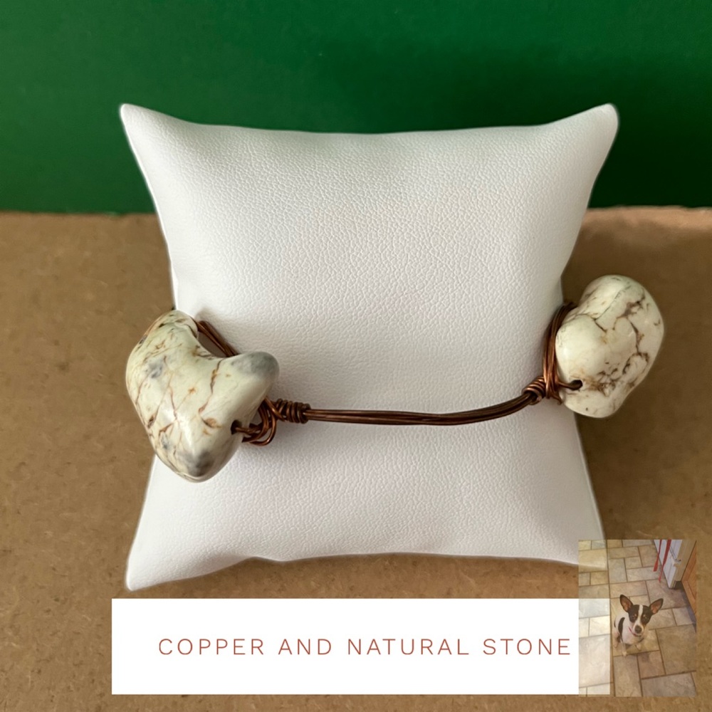 Natural Stone and Copper Wire Wrap Bracelet